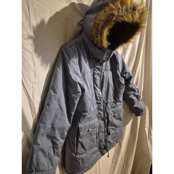 Grace Karin Womens Jacket Winter Coat Fleece Lined Hood Faux Fur Trim Blue XL - Picture 6 of 9